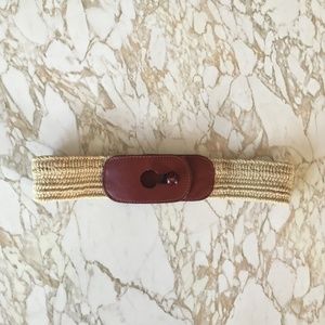 Anthropologie Straw and Leather Stretch Belt XS